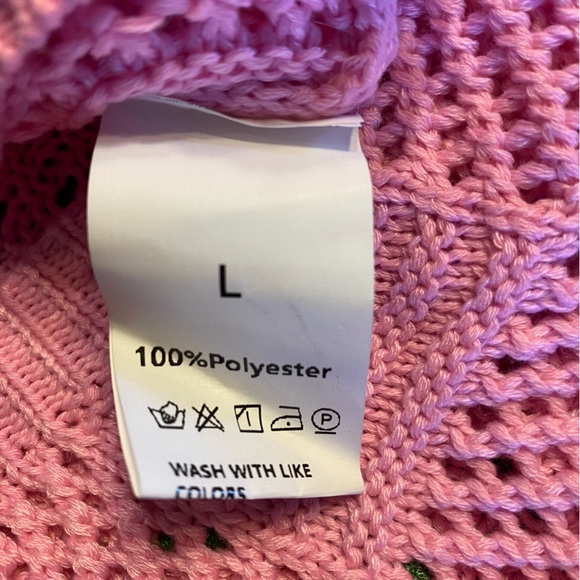 Boutique bubblegum pink strawberry SOFT crochet short flutter sleeve sweater szL - Picture 9 of 10